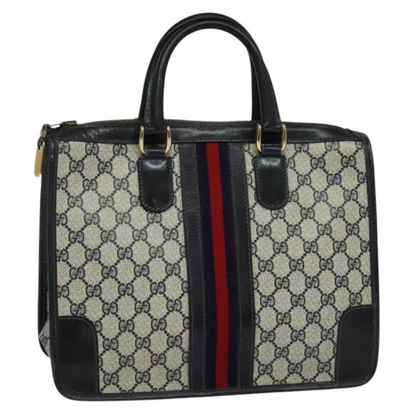GUCCI GG Supreme Sherry Line Hand Bag Pvc Navy Gold - Picture 1 of 16